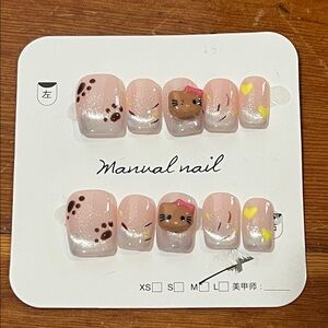 Cute Pink Cat Nail Art Set Size M